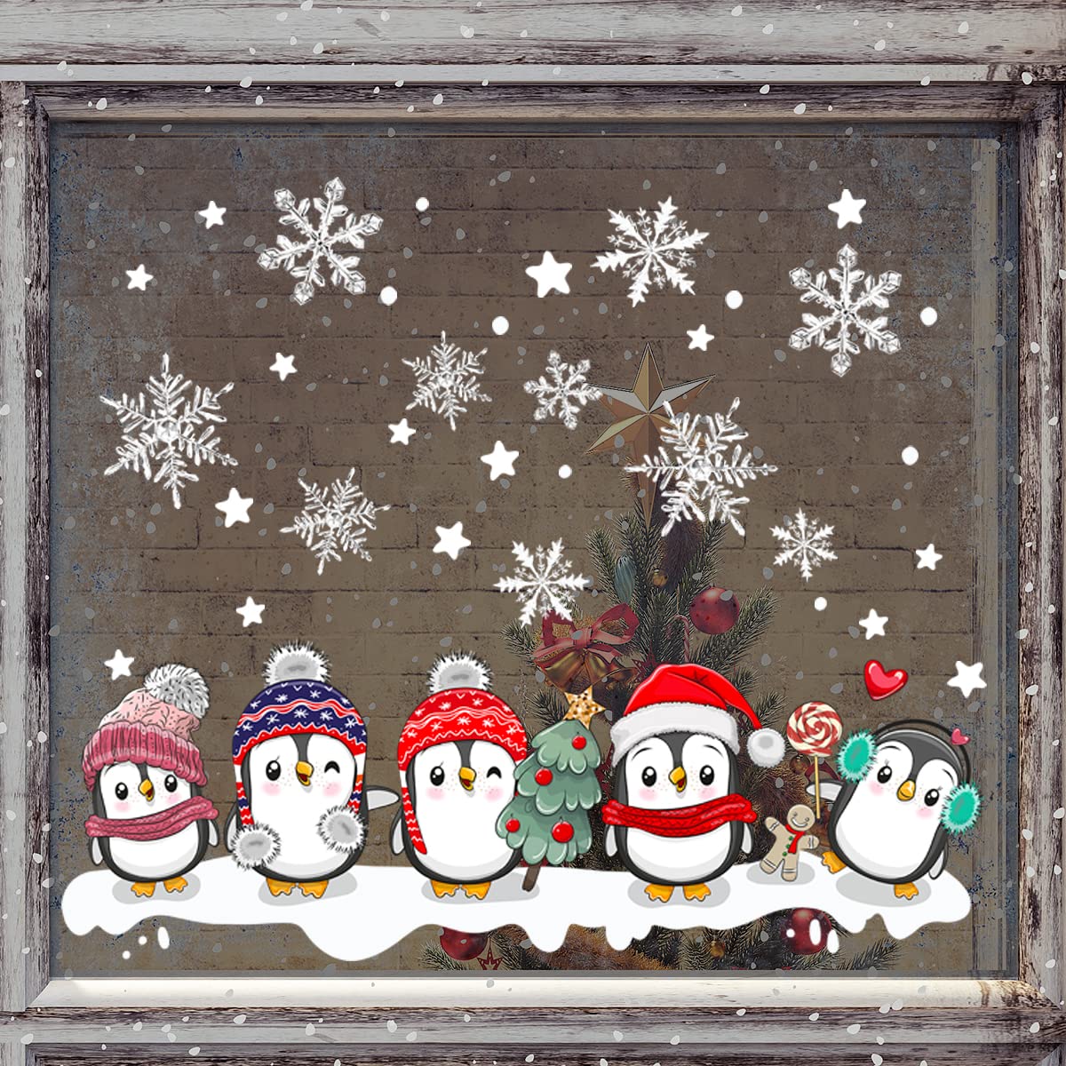 ggBOY Merry christmas Window clings, Double-Sided christmas Penguin Snowflake Window clings, Xmas christmas Window Stickers Deca