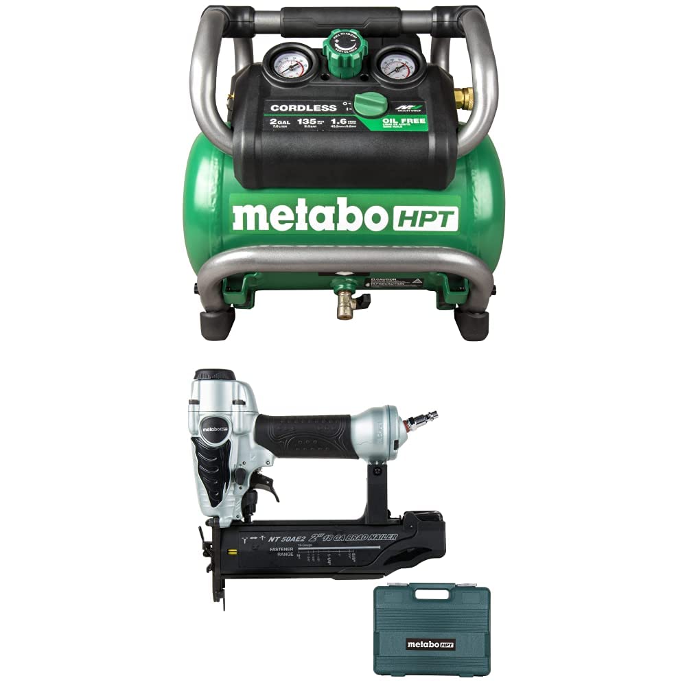 Metabo HPT Brad Nailer Kit (NT50AE2) w/ Metabo HPT 36V MultiVolt Cordless Air Compressor Tool