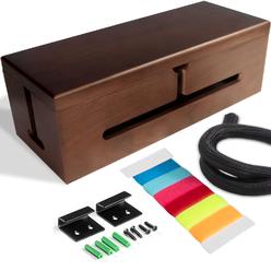 HomeBliss Walnut Large cable Box - cord Organizer cable Management Box for cord Hider and cord Management - cable Organizer Box 