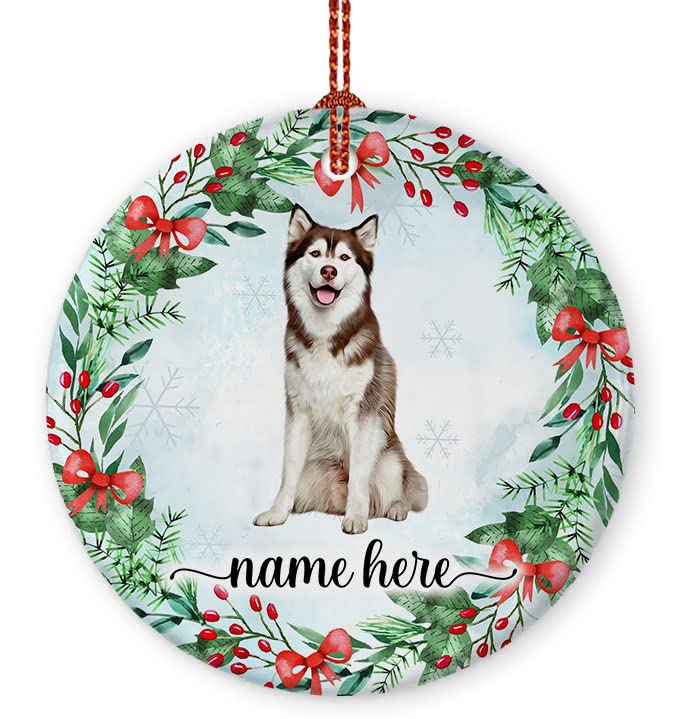 Prezzy Personalized Alaskan Malamute Dog Gifts for Christmas Tree Ornaments 2023 Wreath Floral Style Funny Dog Lovers Gift Xmas 