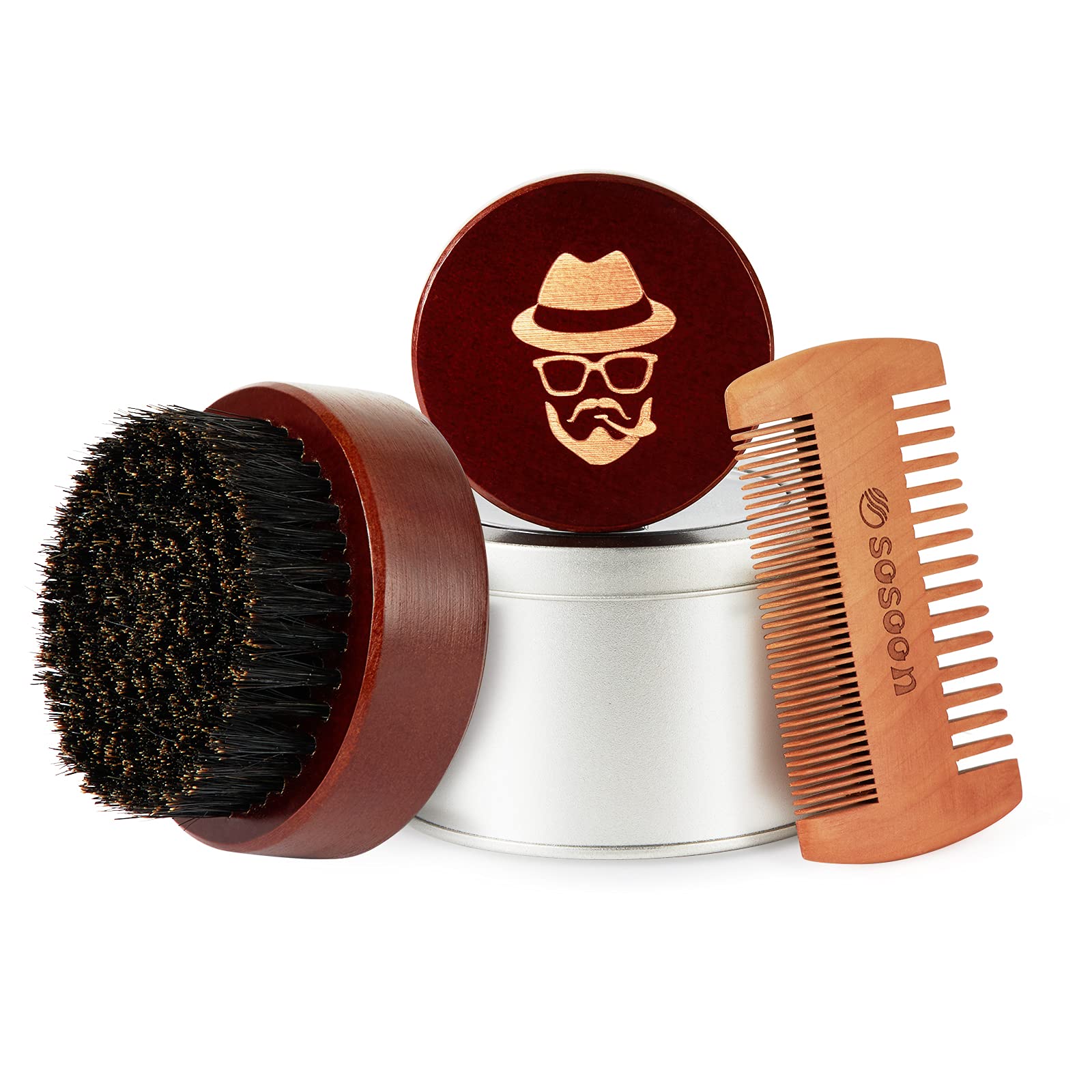 SoSoon Beard Brush, 100% Boar Bristle Black Walnut Wood Beard Comb Brush for Men To Tame and Soften Your Facial Hair