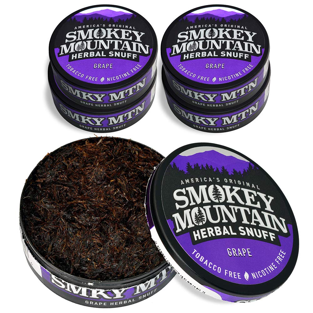Smokey Mountain Herbal Long Cut - Grape - 5 Can Box - Tobacco Free and Nicotine Free Snuff