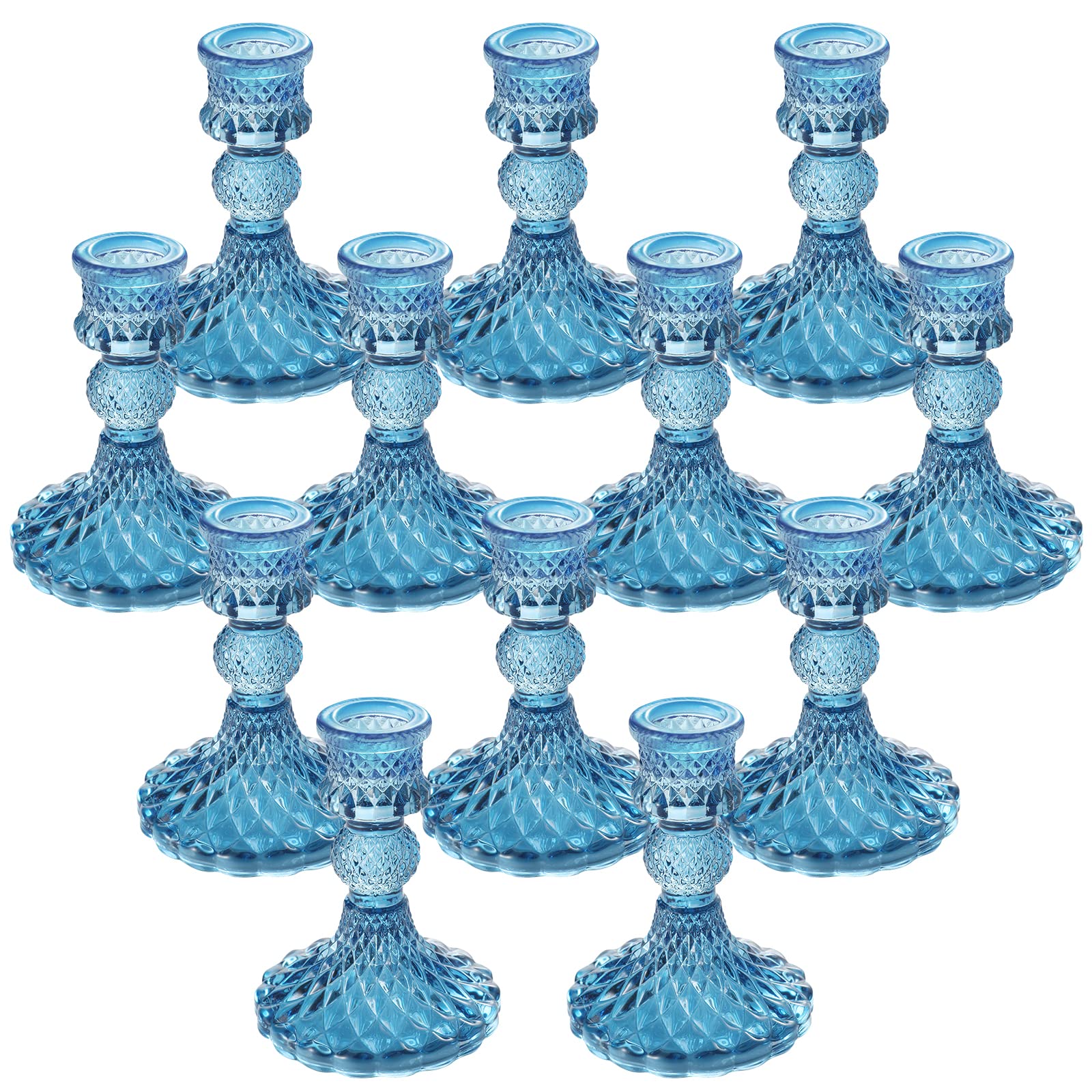 IYOUYA Glass Candlestick Holders 12Pcs, 4" Taper Candle Holders, Blue Glass Taper Candle Holders for Wedding, Festival & Anniver