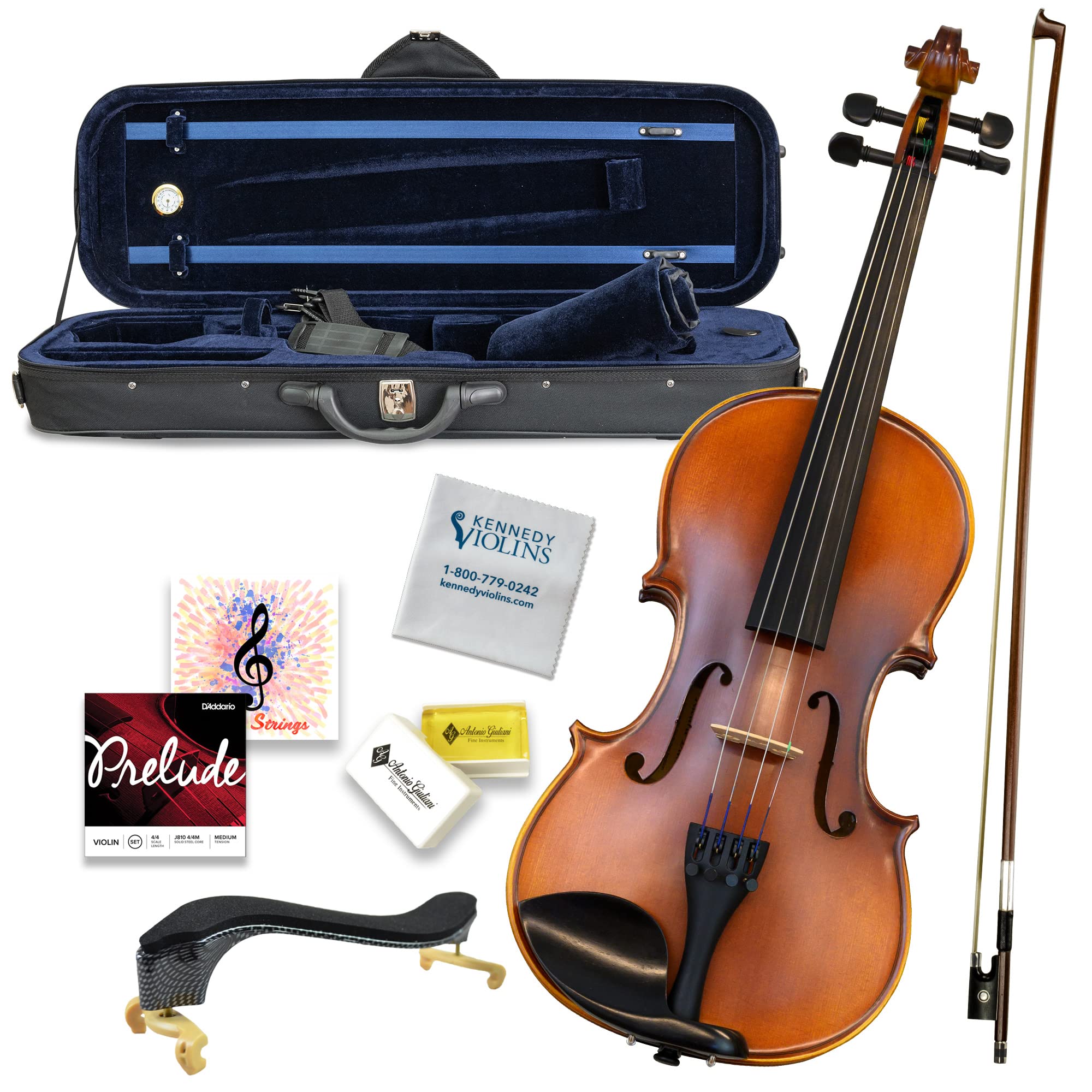 Kennedy Violins Bunnel Premier Violin Outfit 34 Size - carrying case and Accessories Included - Solid Maple Wood and Ebony Fittings By Kennedy V