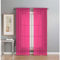 Interior Trends 2 Piece Fully Stitched Sheer Voile Window Panel curtain Drape Set (108 Long, Hot Pink)