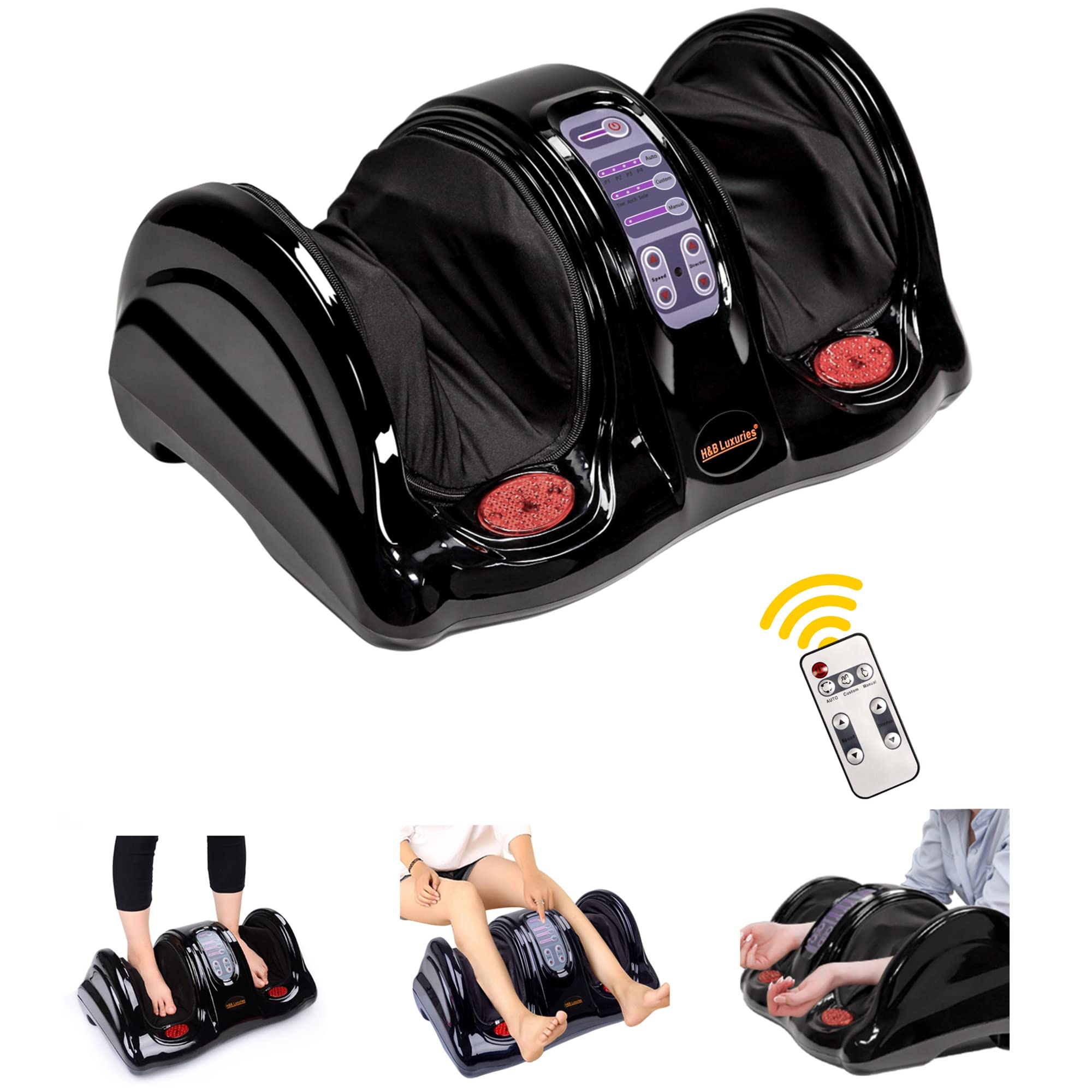 H&B Luxuries Shiatsu Foot Massager Machine with Remote Control, Kneading and Rolling Home Massagers for Feet, Ankle, Calf, Leg, 