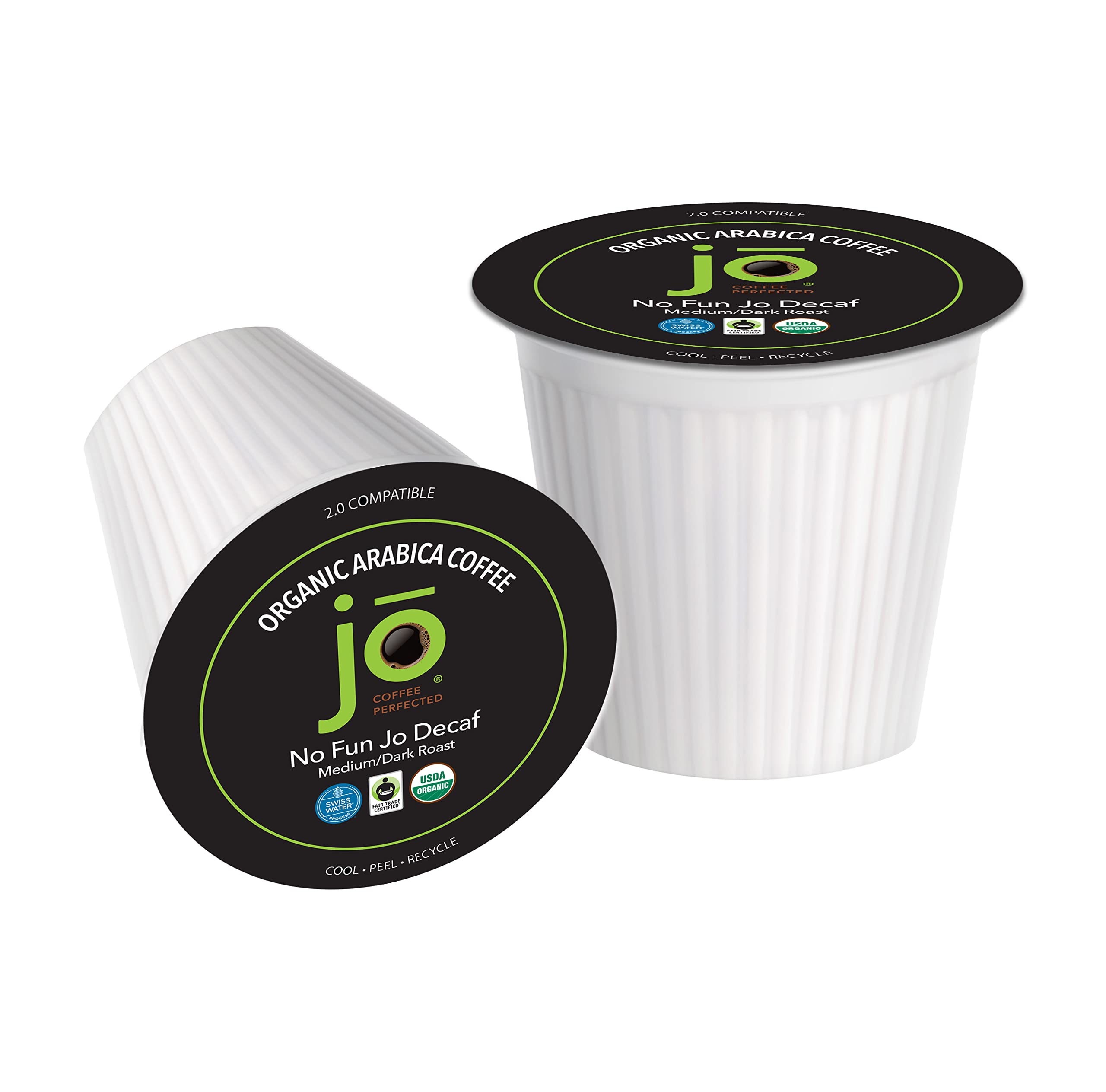 Jo Coffee NO FUN JO DEcAF: 48 cups Medium Dark Roast Swiss Water Process Organic coffee for Keurig K-cup compatible Brewers Fresh Sealed c