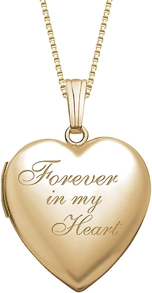 PicturesOnGold.com Forever In My Heart Locket Necklace for Women That Hold Pictures in Personalized Yellow Gold Filled (Locket +