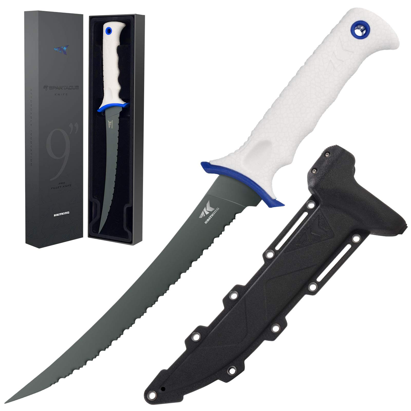 KastKing Spartacus Fillet Knife, Boning and Food Prep Knife, Razor Sharp 8Cr14 Stainless Steel Blade, 9 inch Serrated Fishing Kn