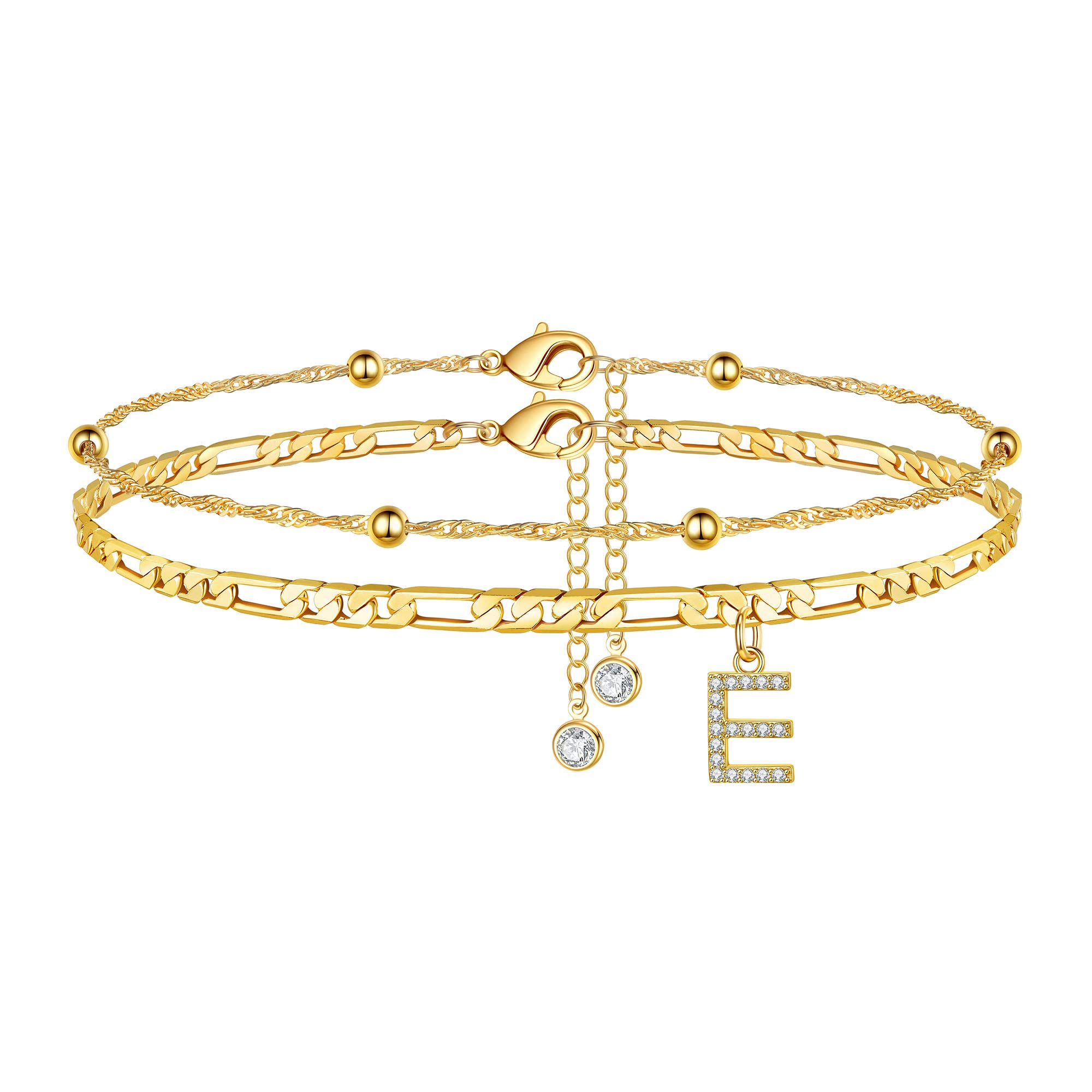 Ursteel Ankle Bracelets for Women, E Initial Anklet 14K Gold Plated