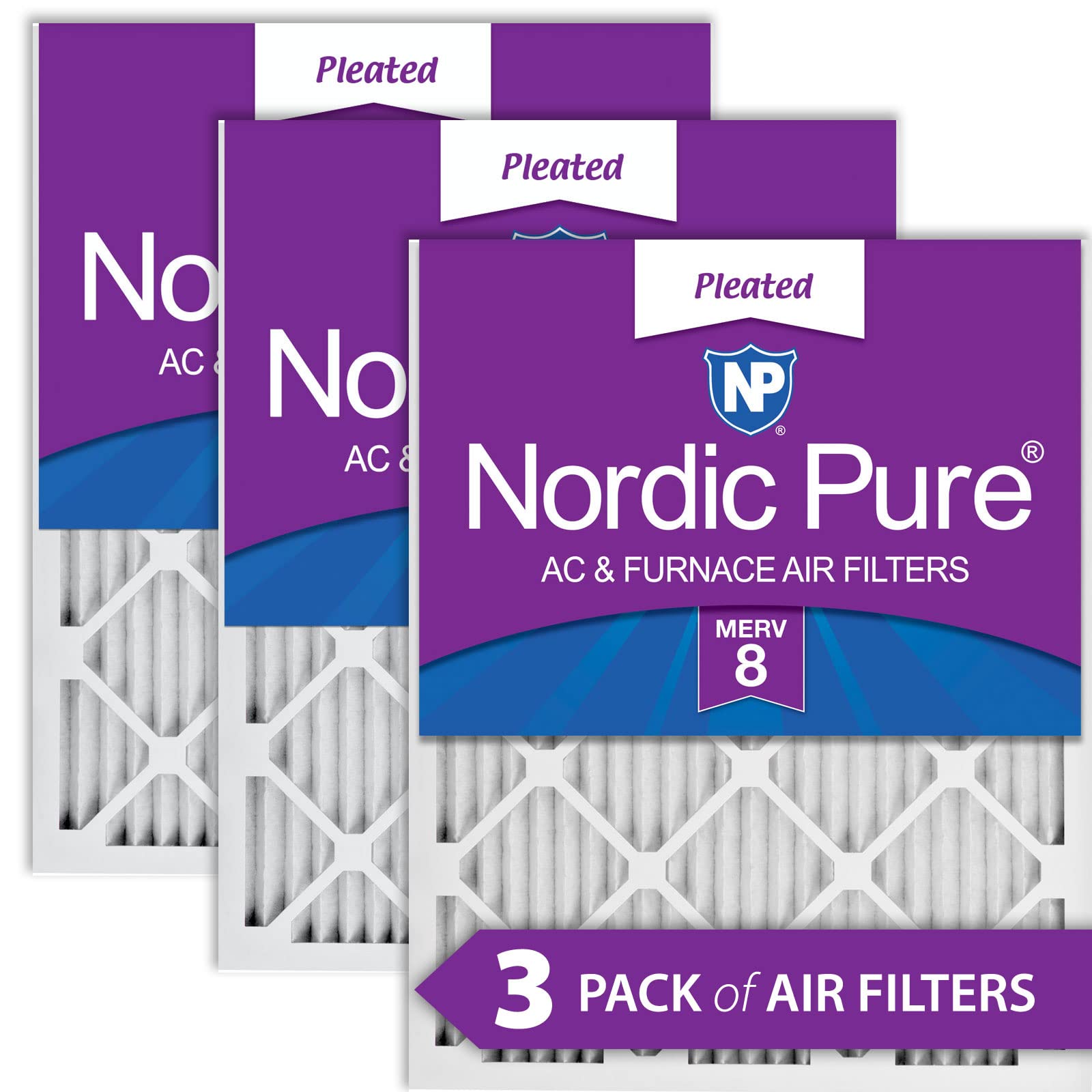 Nordic Pure 14x25x1 MERV 8 Pleated Ac Furnace Air Filters 3 Pack
