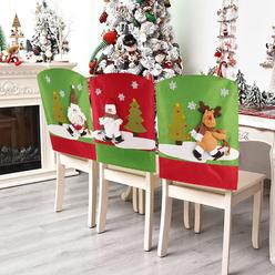 Boshen 3PCS Christmas Chair Back Covers for Dining Room Non-Woven Linen Christmas Chair Decorations Slipcovers Protector with 3D