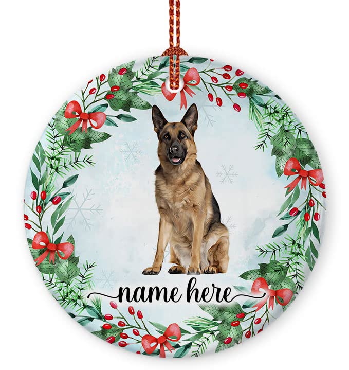 Prezzy Personalized German Shepherd Dog Gifts for Christmas Tree Ornaments 2023 Wreath Floral Style Funny Dog Lovers Gift Xmas H