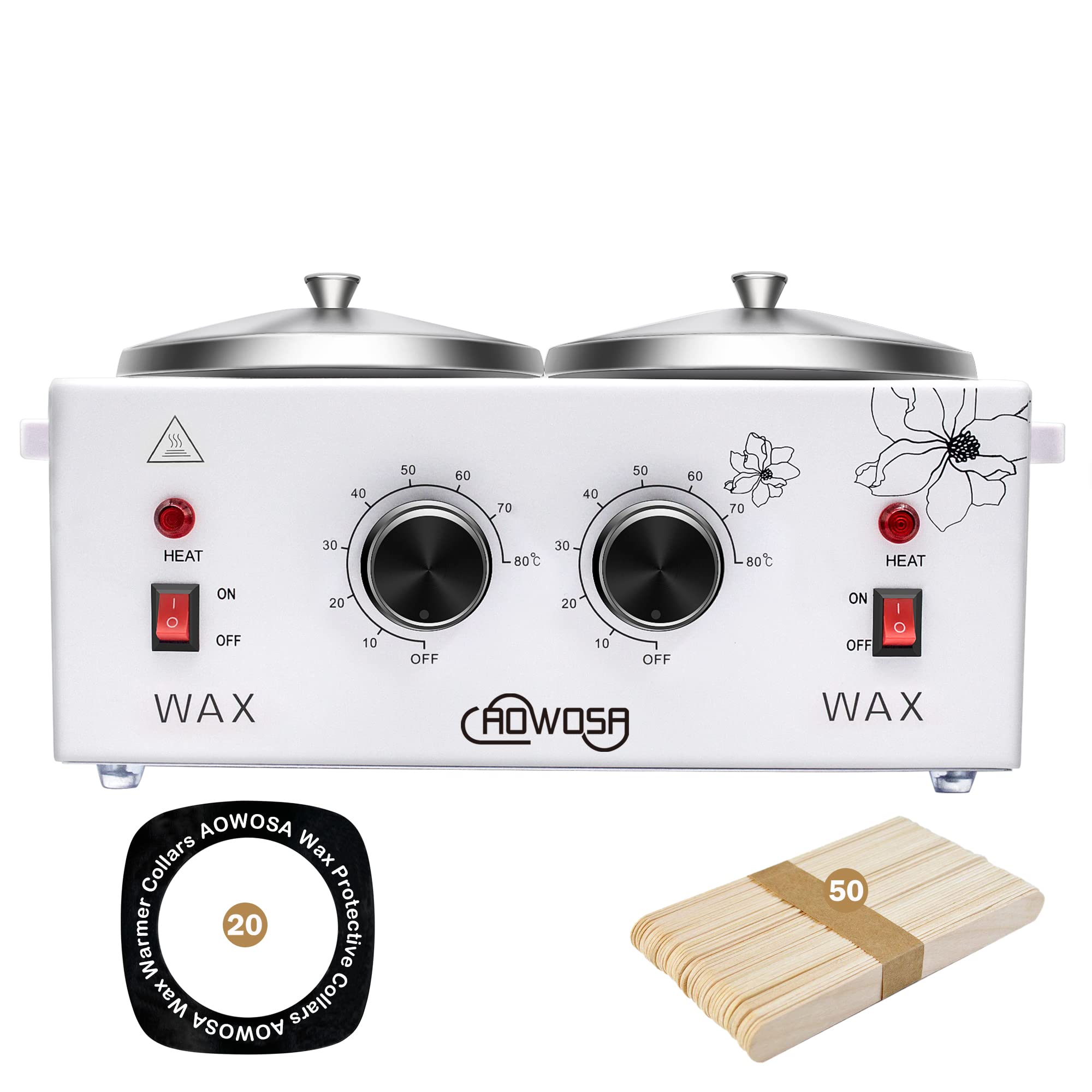 AOWOSA Double Wax Warmer Professional Electric Wax Heater Machine for Hair Removal, Dual Wax Pot Paraffin Facial Skin Body SPA Salon Eq