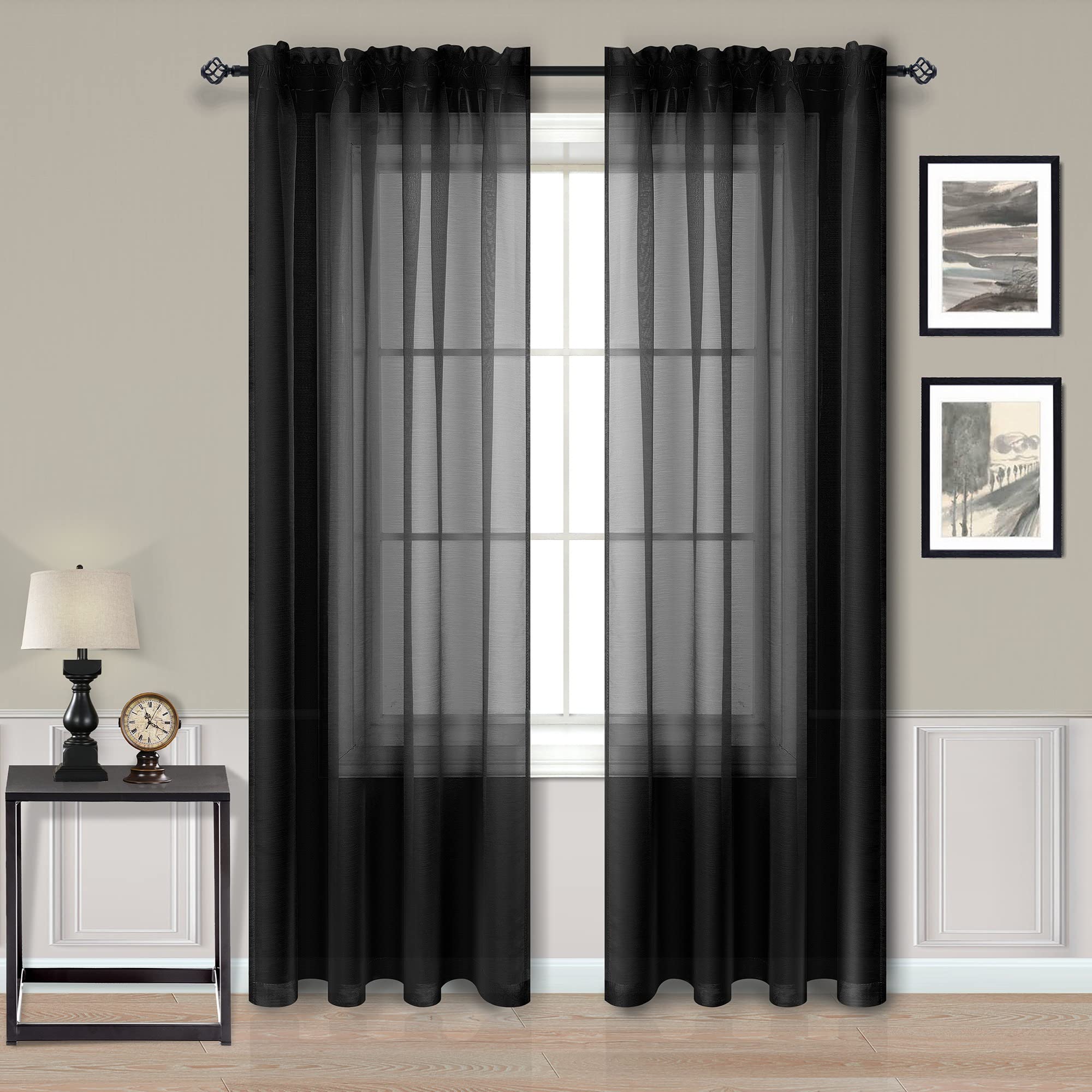 Pitalk Black curtains 108 Inches Long for Living Room Set of 2 Panels  Window Sheer curtains for Backdrop Bedroom 9FT Inch Length, image size:2000x2000