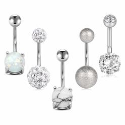 JFORYOU 5 Pcs Belly Button Rings Stainless Steel for Women Girls Navel Rings 5 Style 14G Navel piercing Body Silver Color Pierci