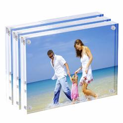 AMEITEcH Acrylic Photo Frames 6x8, Magnetic Acrylic Block Picture Frame, Desktop Frameless Photograph Display (3 Pack)