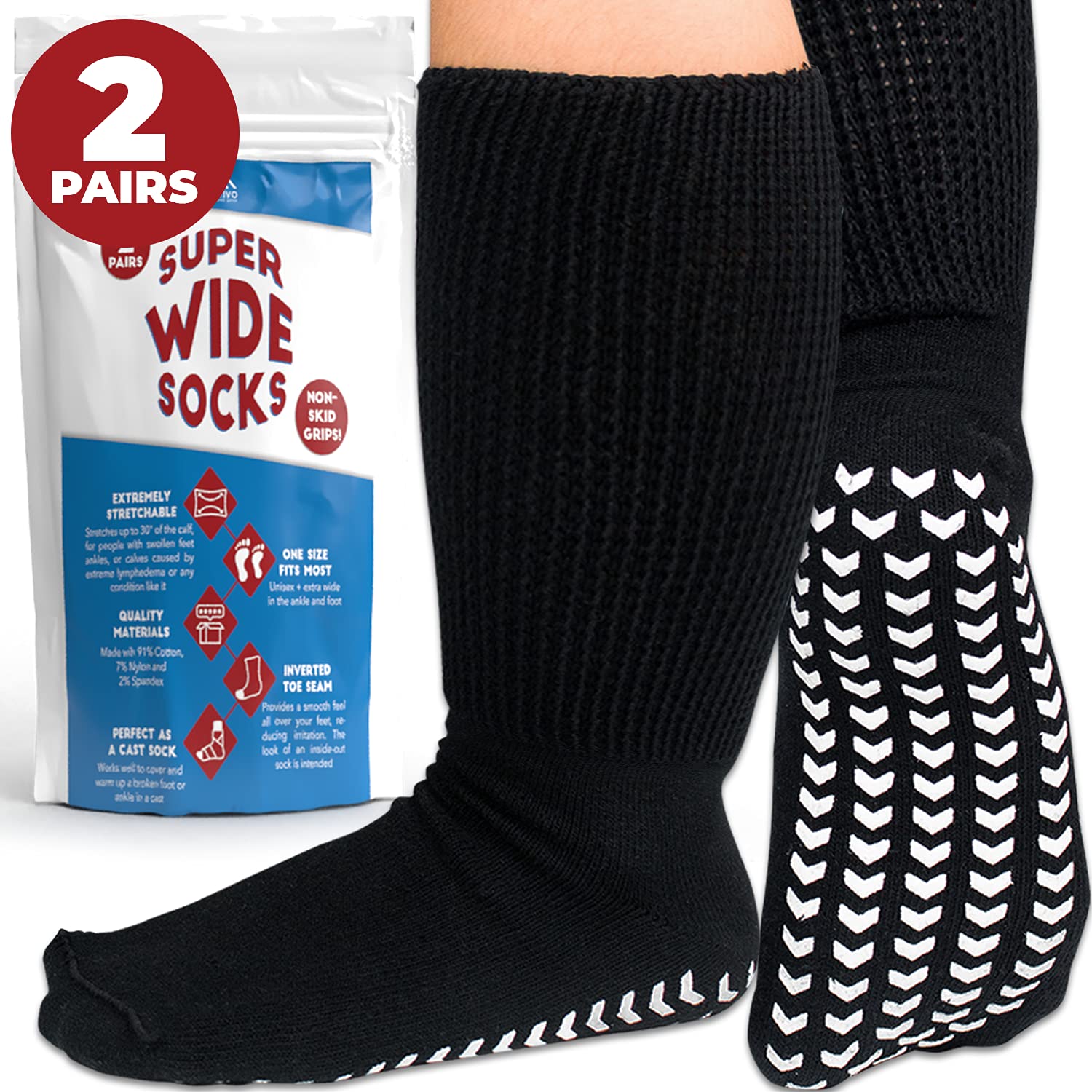 FORTIVO Extra Wide Socks for Swollen Feet, Diabetic Socks for Men, Hospital Socks, Extra Wide Bariatric Socks, Non Slip Socks Mens and W