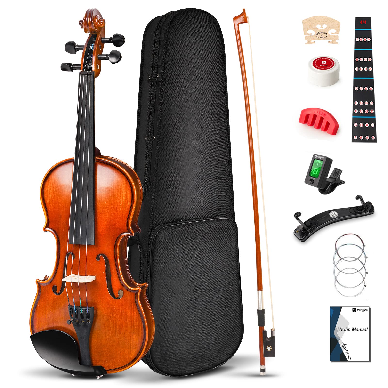 Vangoa Violin 44 Full Size Set Spruce Acoustic Violin Fiddle Kit for Beginner Violin Starter Adults, Youth, Teens, Kids, Natural