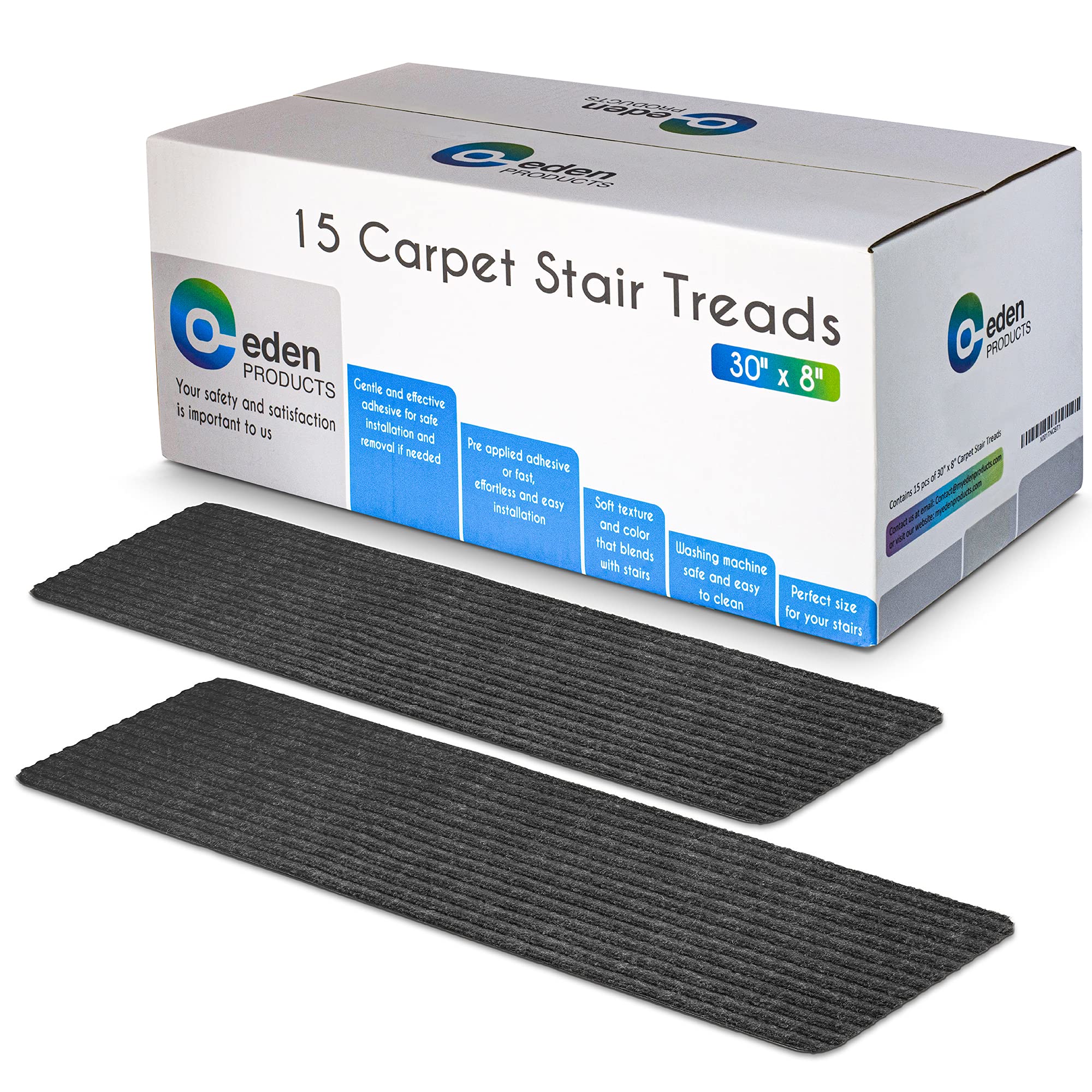 EdenProducts Non-Slip carpet Stair Treads for Wooden Steps, 15pcs 8x30in Slip Resistance Indoor Peel  Stick Stair Treads carpet Runner Mats f
