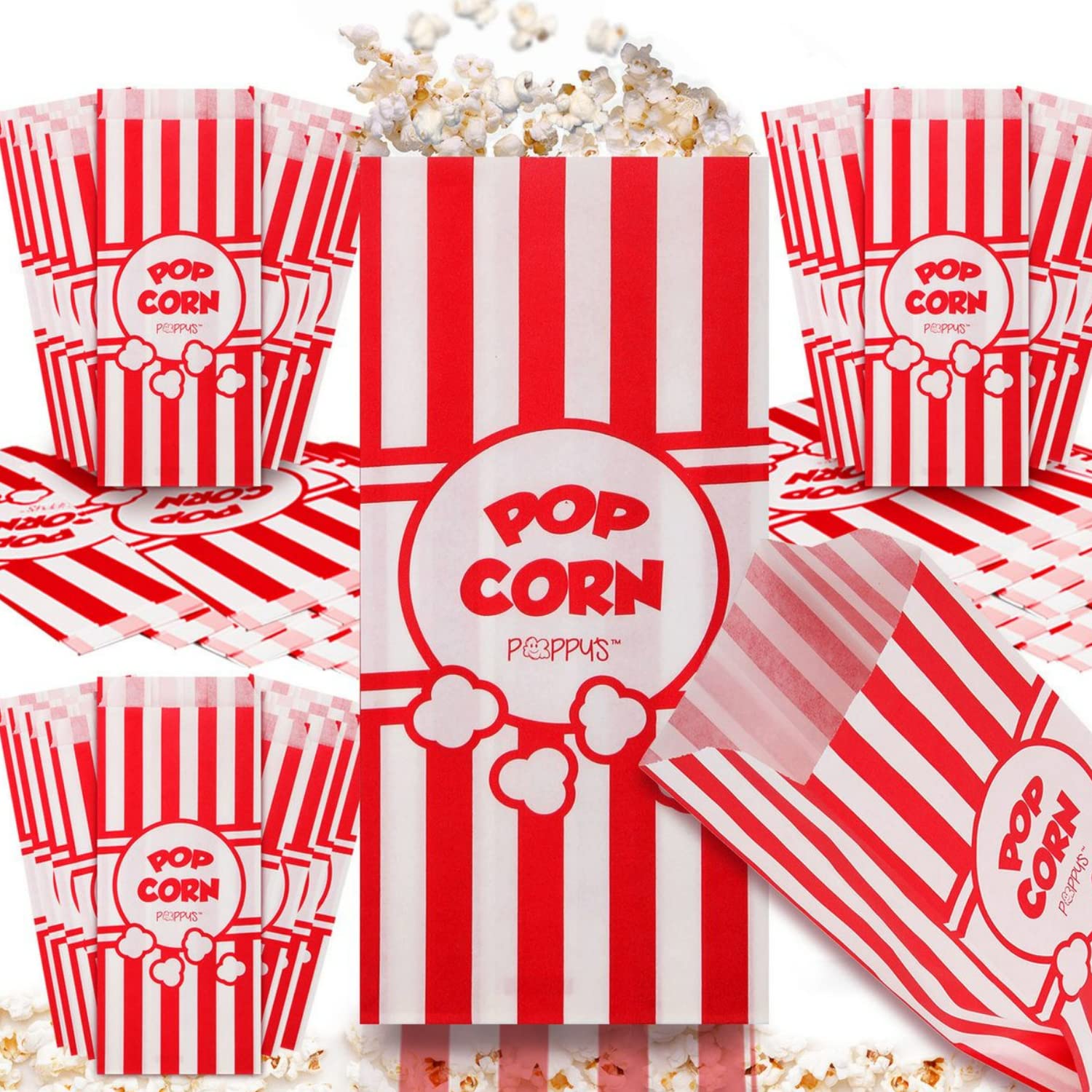 Poppy's Paper Popcorn Bags - 200 1oz Concession-Grade Bags, Popcorn Machine Accessories for Popcorn Bars, Movie Nights, Concessi