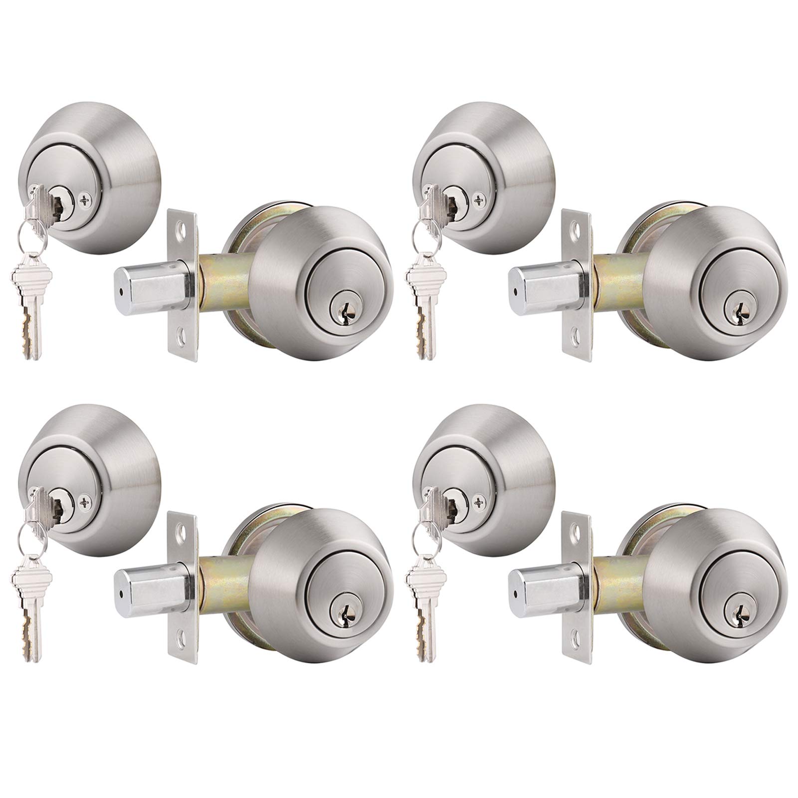 Gobrico Double Cylinder Deadbolts Keyed on Both Side with Same Key in Satin Nickel 4 Pack Door Locks with Same Key for Entry Doo