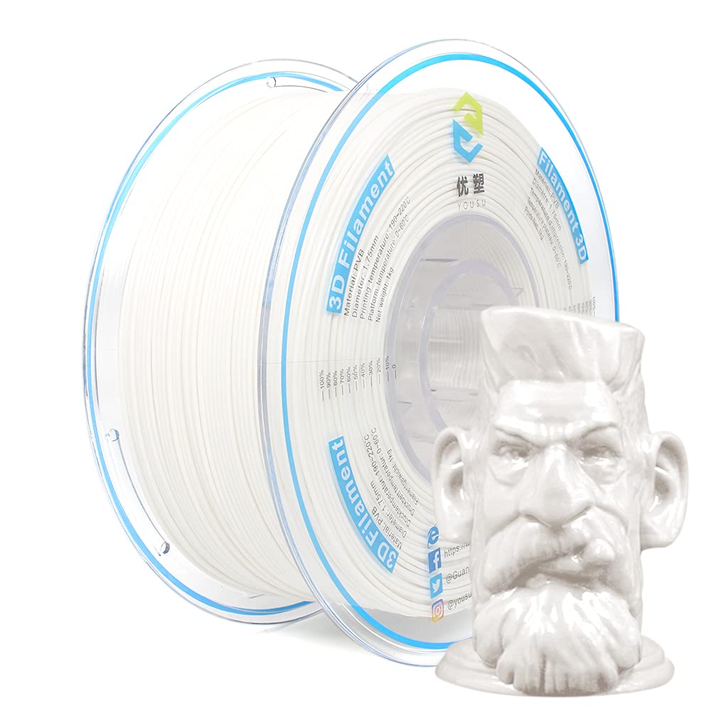 YOUSU White PVB Filament 175 mm for 3D Printer  3D Pen 1 kg (22 lbs), Print As Easy as PLA Fialment, can be Polished with Alcoho