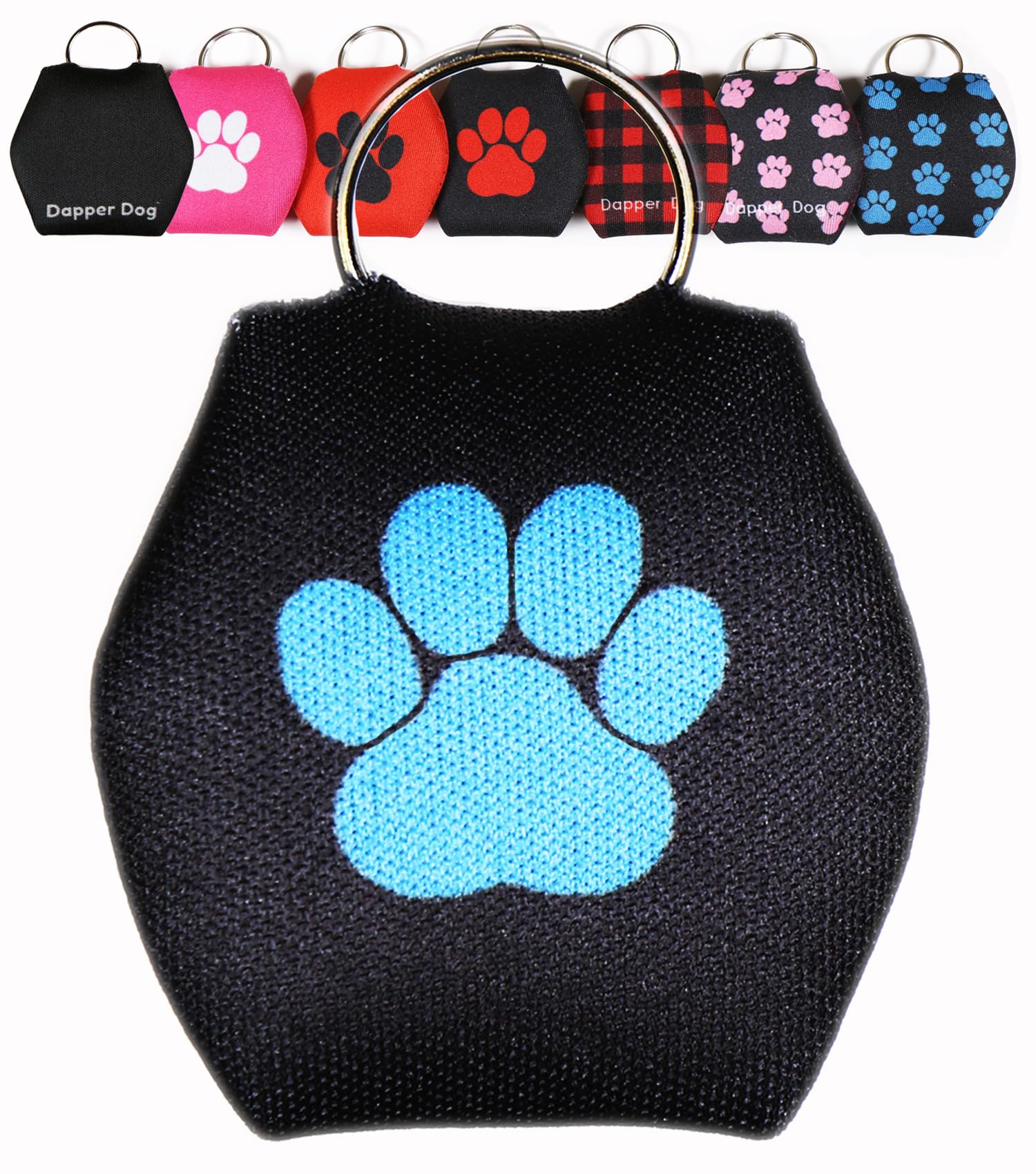 SilenTags Dapper Dog - Dog Tag Silencer with Tag Ring (Black, Large Dark Blue Paw Print)