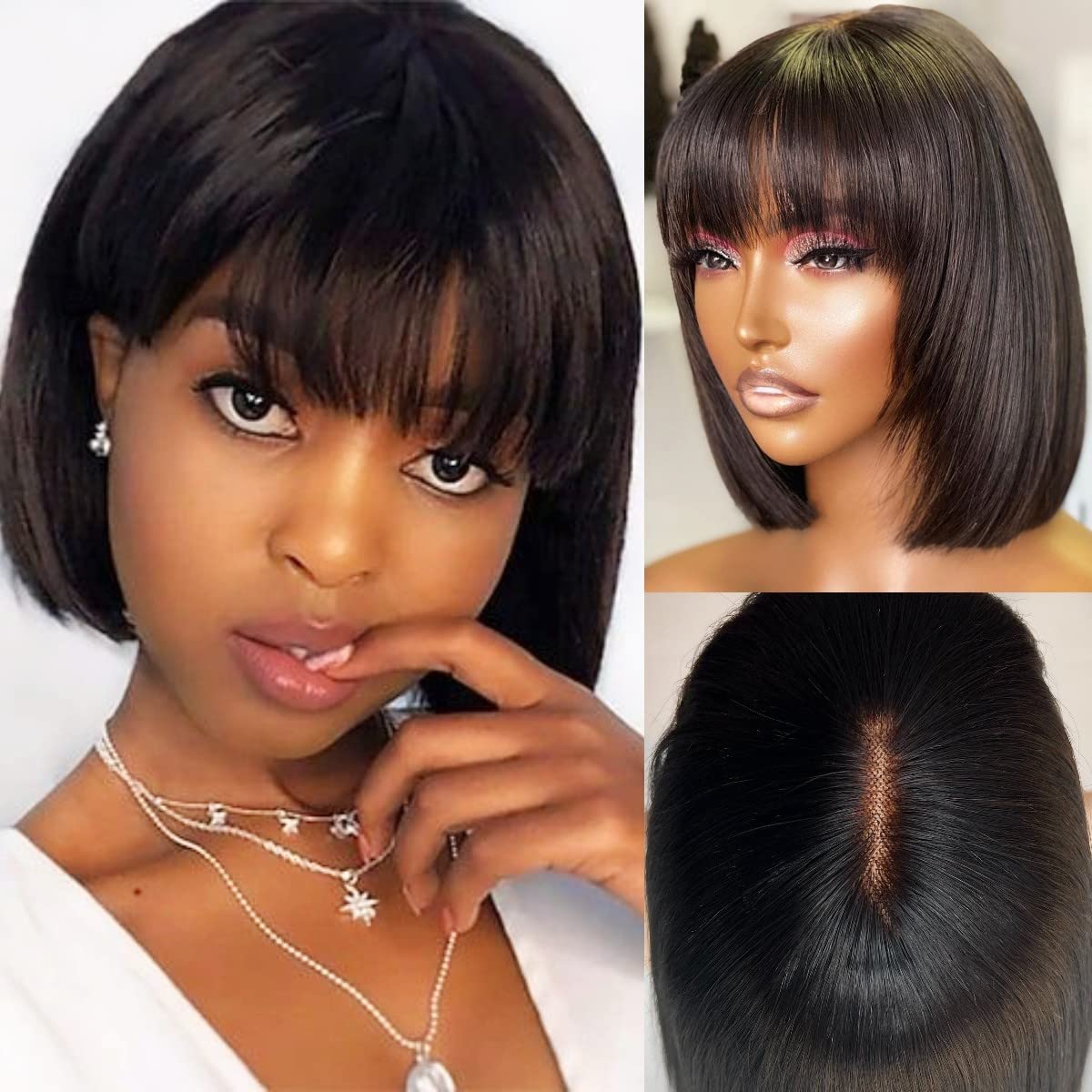 RULINDA Wear and go Human Hair Bob Wig With Bangs 180 Density Realistic Look 3x1 HD Lace glueless Wigs Short Black Bob Wigs With