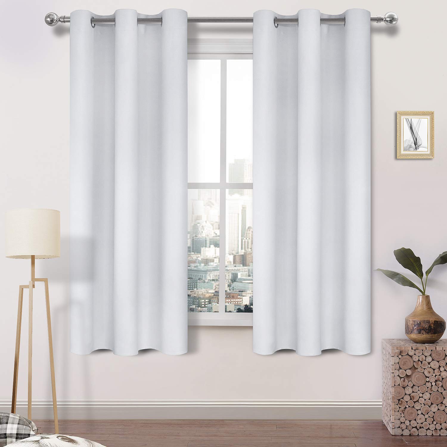 DWcN greyish White curtains for Bedroom, curtains 63 Inch Length 2 Panels, Room Darkening curtains for Living Room, Spring Therm