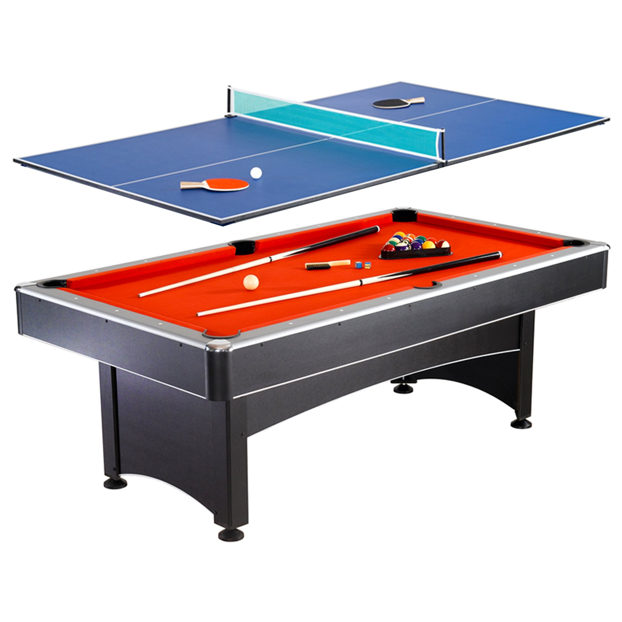 Hathaway&#153; Hathaway Maverick 7-foot Pool and Table Tennis Multi game with Red Felt and Blue Table Tennis Surface Includes cues, Paddles and