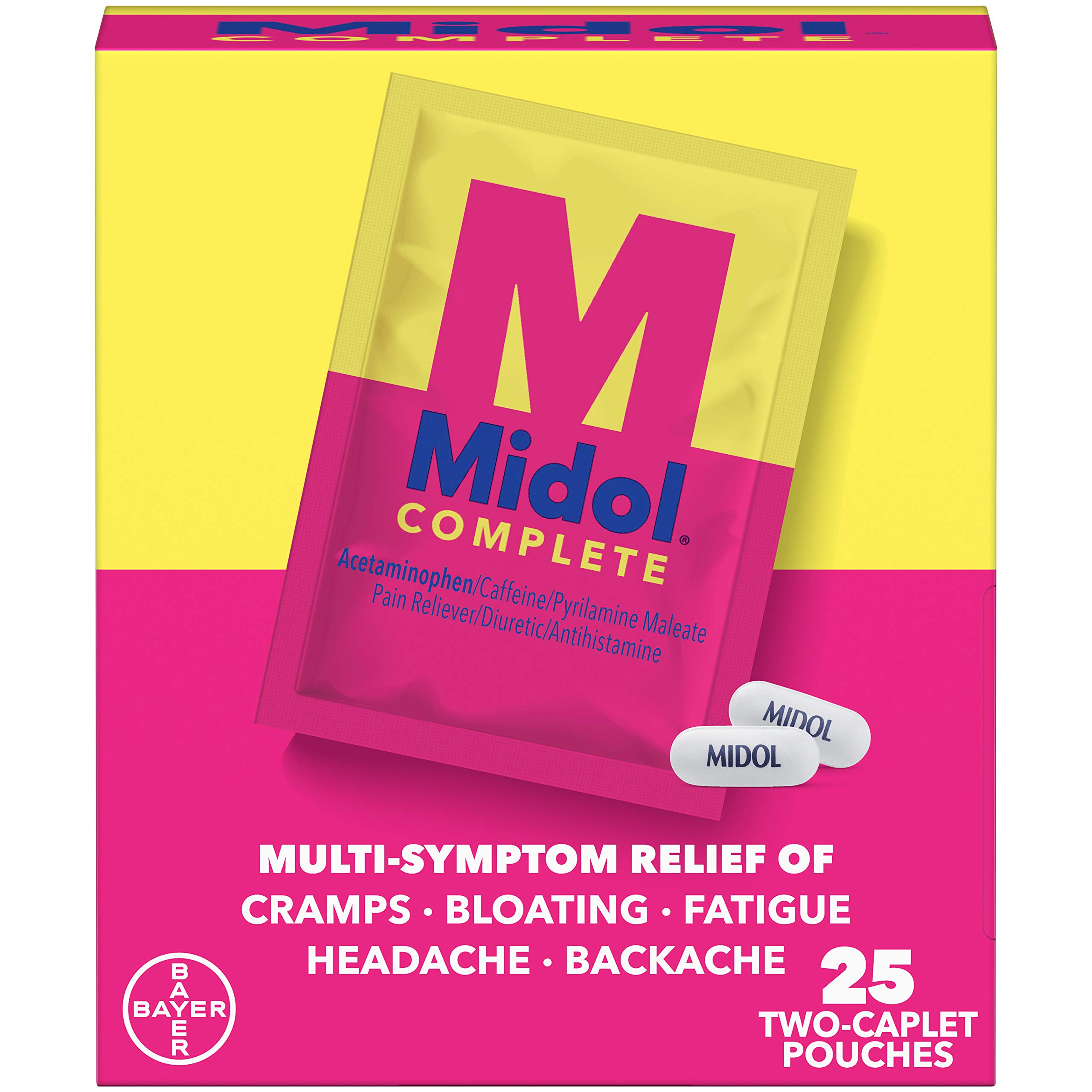 Midol Complete Caplets with Acetaminophen for Menstrual Symptom Relief - 50 Count (25 Pouches of 2 ), On The Go Menstrual Pain R