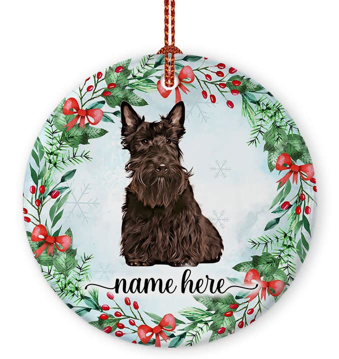 Prezzy Personalized Scottish Terrier Dog Gifts for Christmas Tree Ornaments 2023 Wreath Floral Style Funny Dog Lovers Gift Xmas 