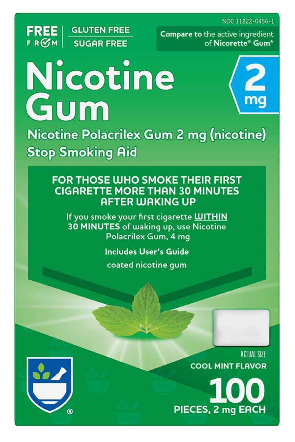 Rite Aid Nicotine Gum, Cool Mint Flavor, 2 mg - 100 Count | Quit Smoking Aid | Nicotine Replacement Gum | Stop Smoking Aids That