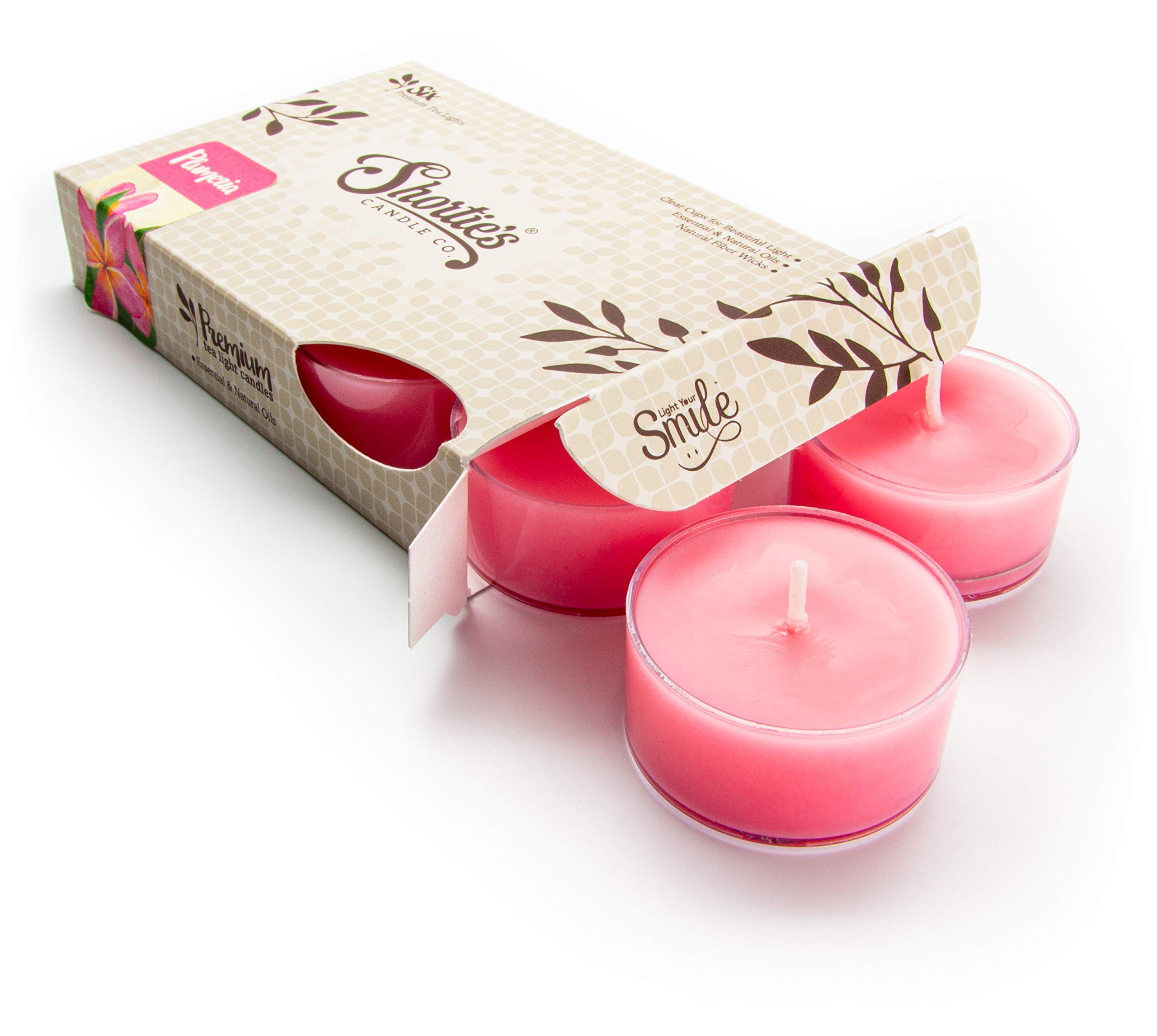 Shortie's Candle Co Pure Plumeria Premium Tealight candles - 6 Pink Highly Scented Tea Lights - Beautiful candlelight - Made in The USA - Flower  Fl