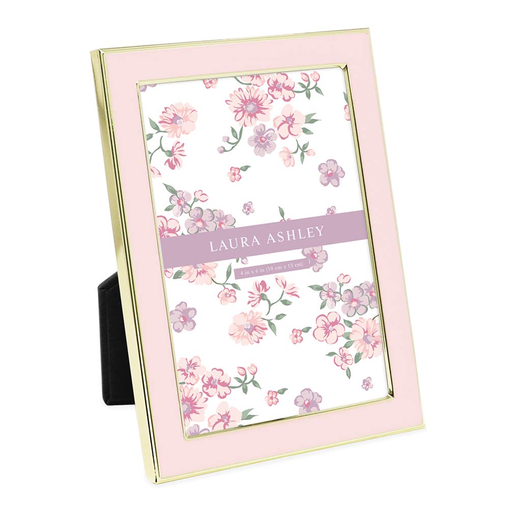 Laura Ashley 4x6 Pink Enamel Picture Frame, gold Metal Edge with Easel, for countertop, counterspace, Tabletop Display, Bookshel