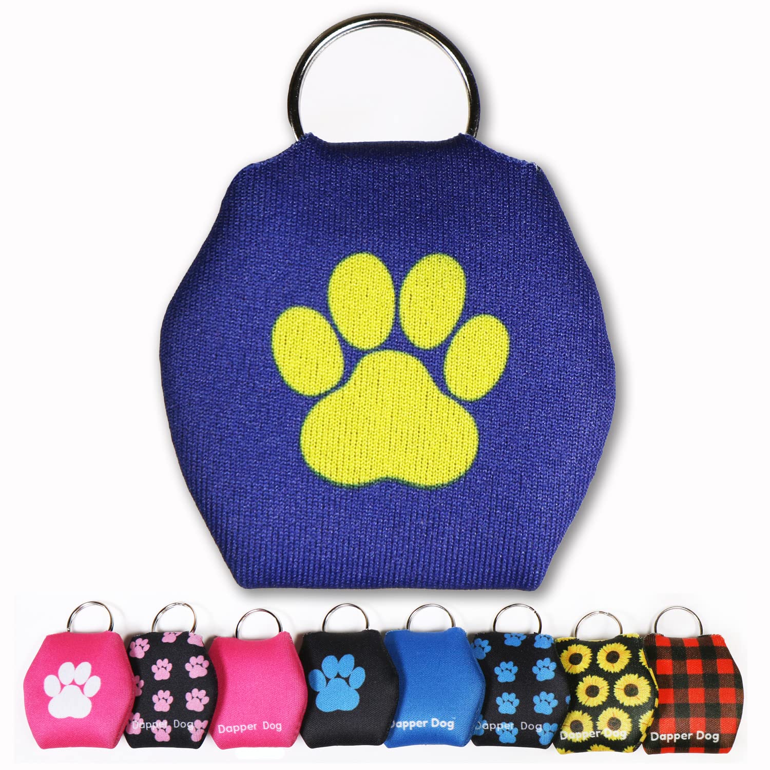 SilenTags Dapper Dog - Dog Tag Silencer with Tag Ring (Dark Blue with Yellow Paw Print)
