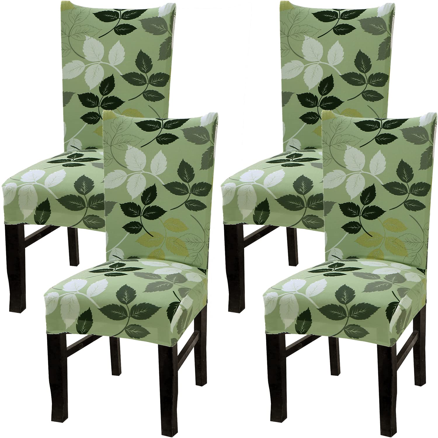 Yiaizhuo chair covers for Dining Room Set of 4 Pack Slipcovers High Back chairs cover Stretch Slipcover Leaf green