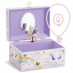 RR ROUND RICH DESIGN Musical Jewelry Glitter Storage Box and Jewelry Set for Little Girls with Spinning Unicorn and Rainbow - Ov
