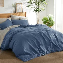 Bedsure Linen Duvet Cover Queen - Linen Cotton Blend Duvet Cover Set, Slate Blue Linen Duvet Cover, 3 Pieces, 1 Duvet Cover 90x9