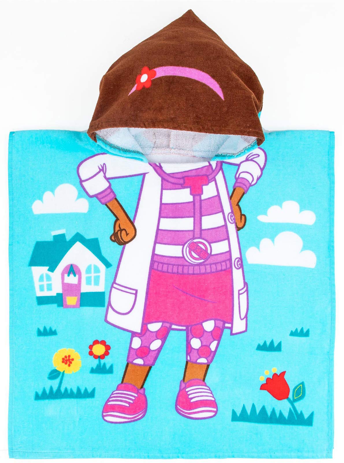 Jay Franco & Sons Disney Doc McStuffins Doc Kids BathPoolBeach Hooded Poncho - Super Soft  Absorbent cotton Towel, Measures 22 x 22 Inches (Offici