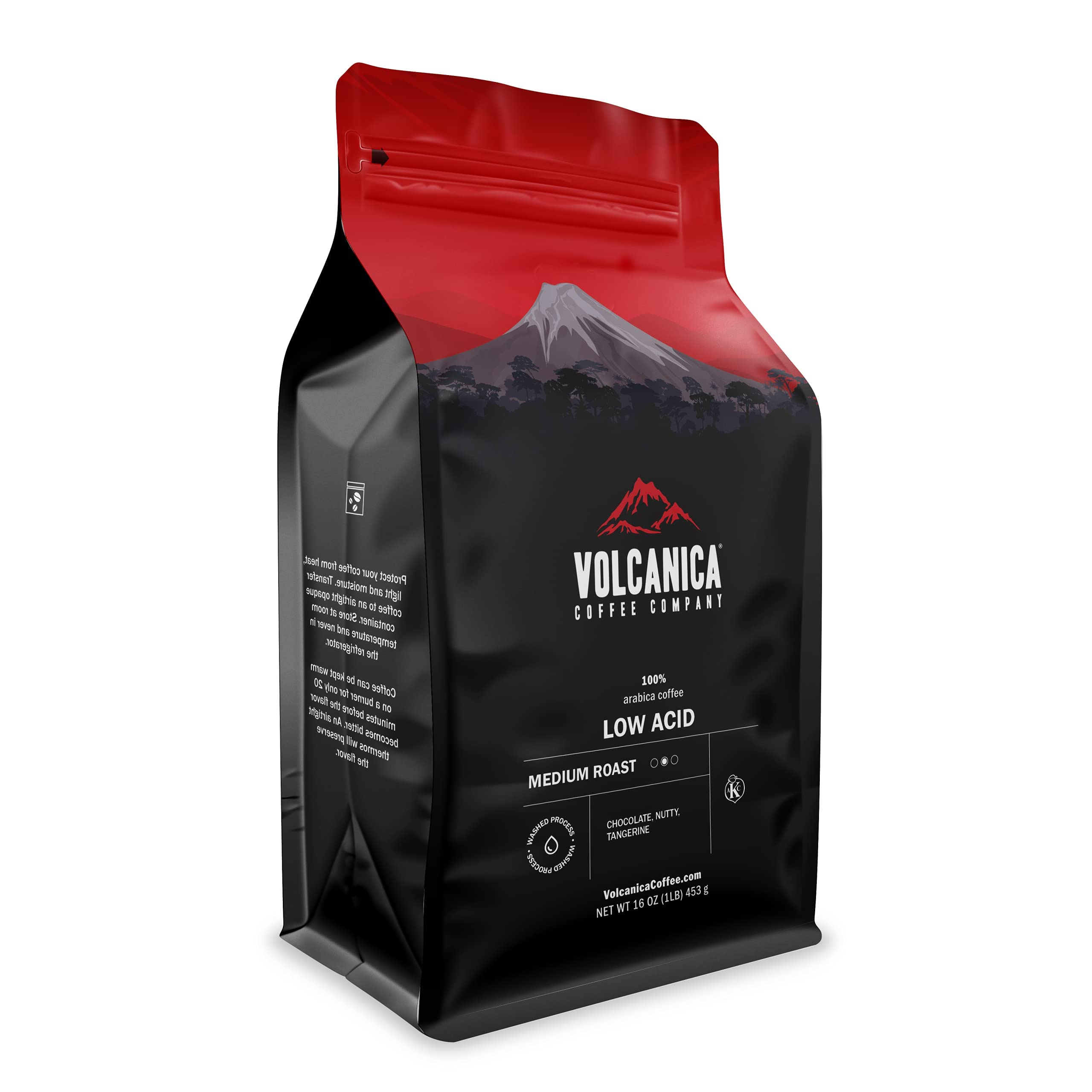 Volcanica Coffee Low Acid Coffee, Blend of Natural Low Acidic Coffee, Whole Bean, Medium Roast, Fresh Roasted, 16-ounces