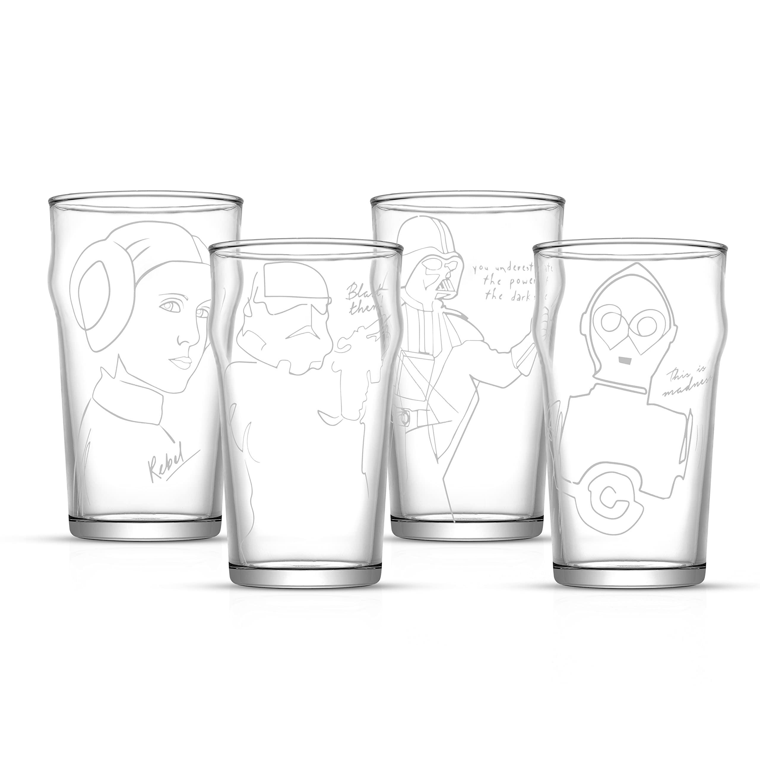 JoyJolt Sketch Art Star WarsA glassware Set of 4 Pint glasses 19oz Drinking glasses - Out of This galaxy Star Wars gifts Darth V