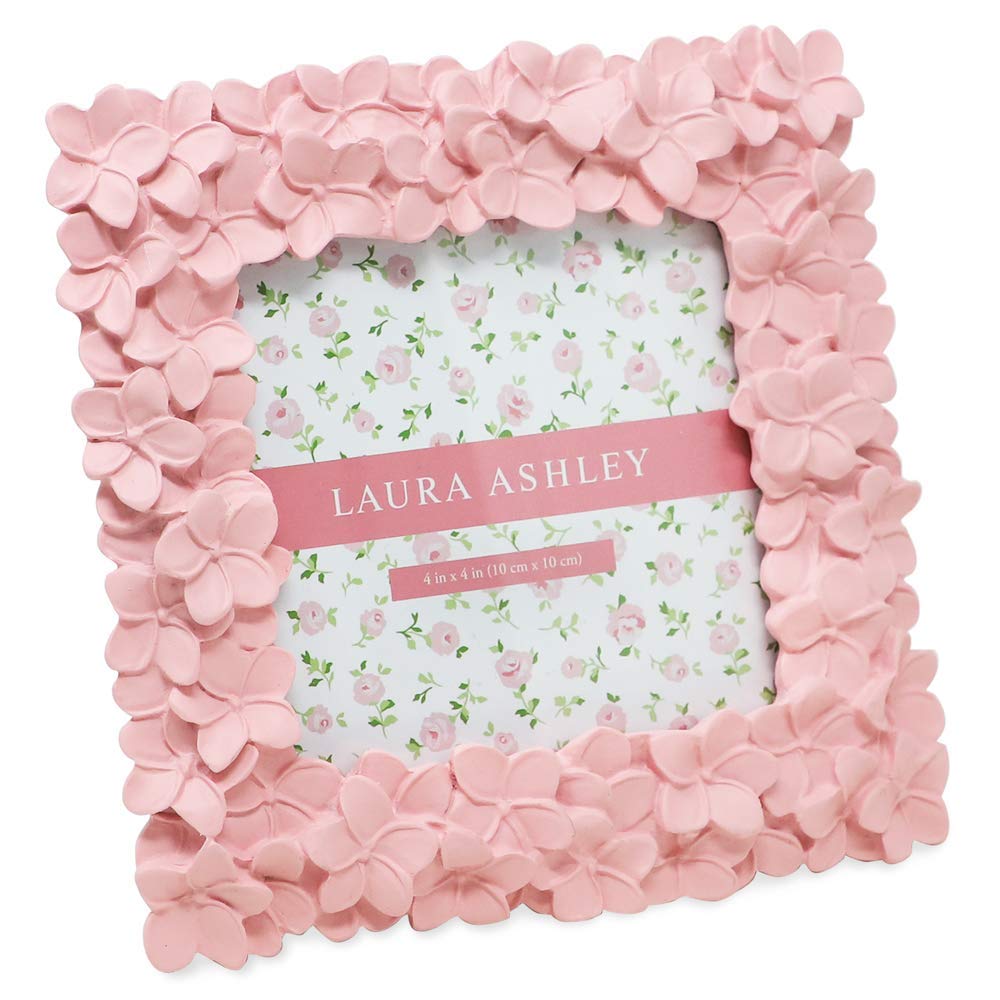 Laura Ashley 4x4 Pink Flower Textured Hand-crafted Resin Picture Frame with Easel  Hook for Tabletop  Wall Display, Decorative F