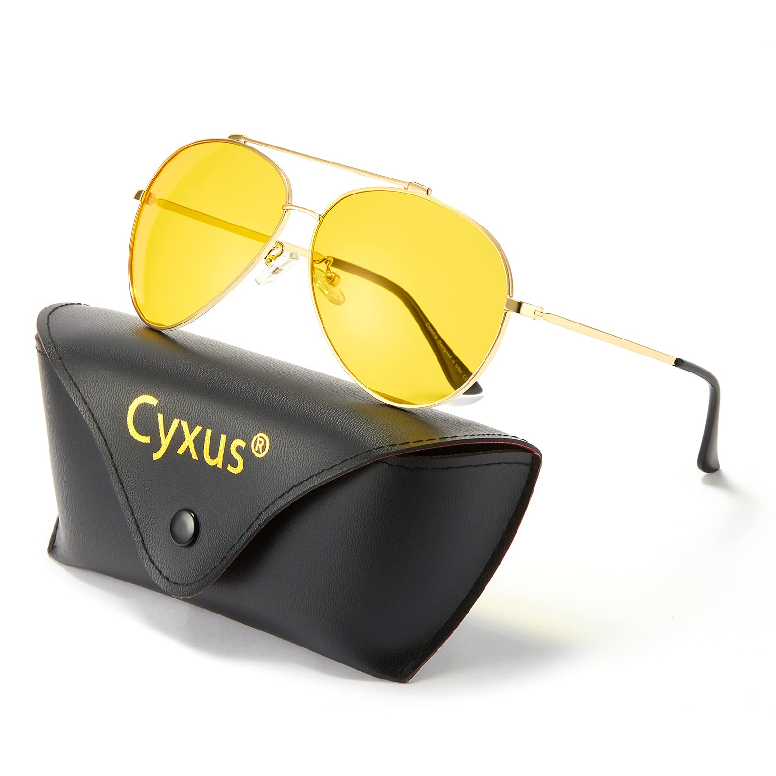 Cyxus Aviator Glasses Stylish Blue Light Blocking Eyeglasses Computer Eyewear Anti Eyestrain Metal Frame Yellow Lens Gold