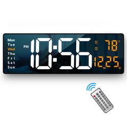 Abovsare Digital Wall Clock Large Display, 16.2 Inch , LED Digital Clock with Remote Control for Living Room Decor, Automatic Brightness 