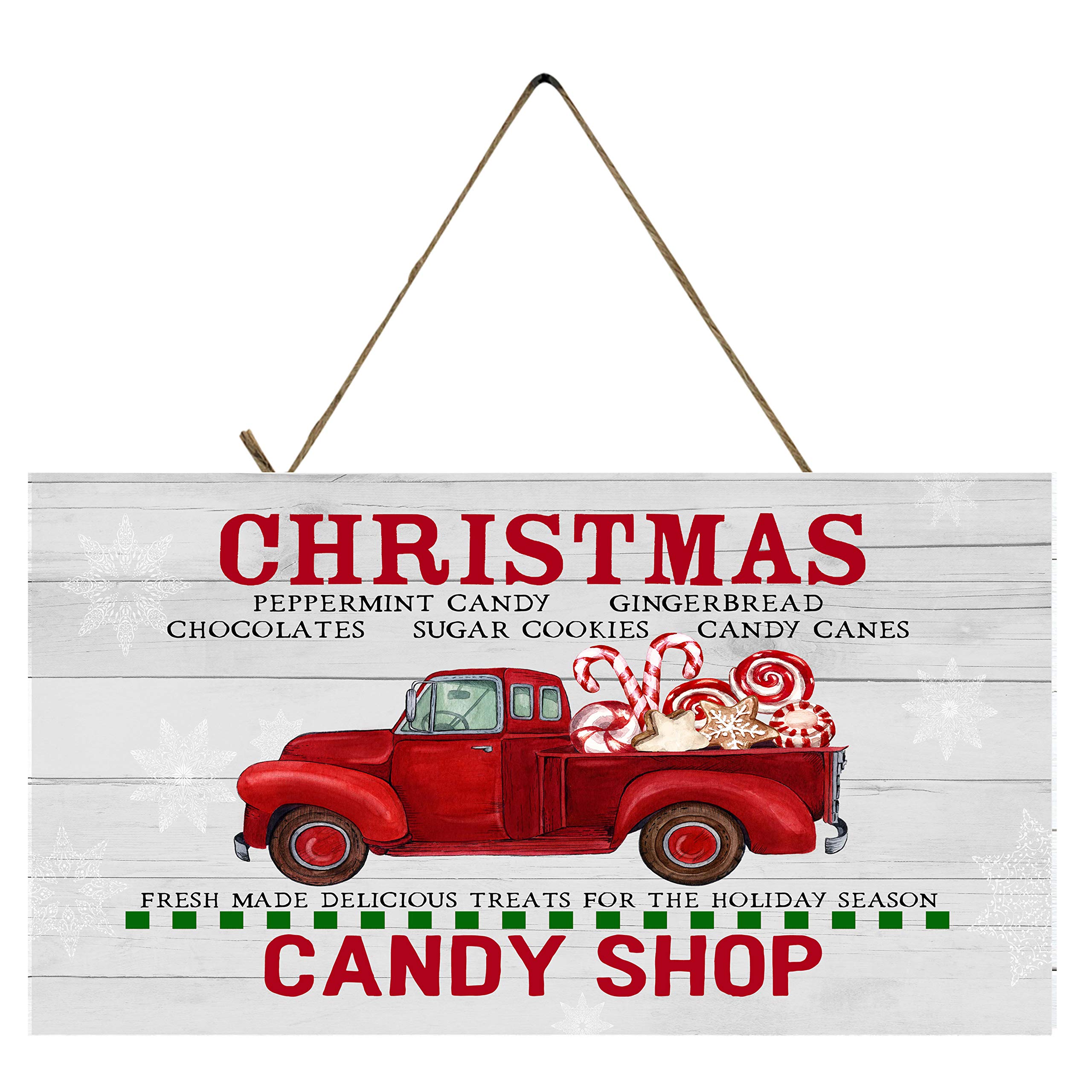Twisted R Design Farmhouse christmas Decor Hanging Wood Wall Sign (christmas candy Red Truck)