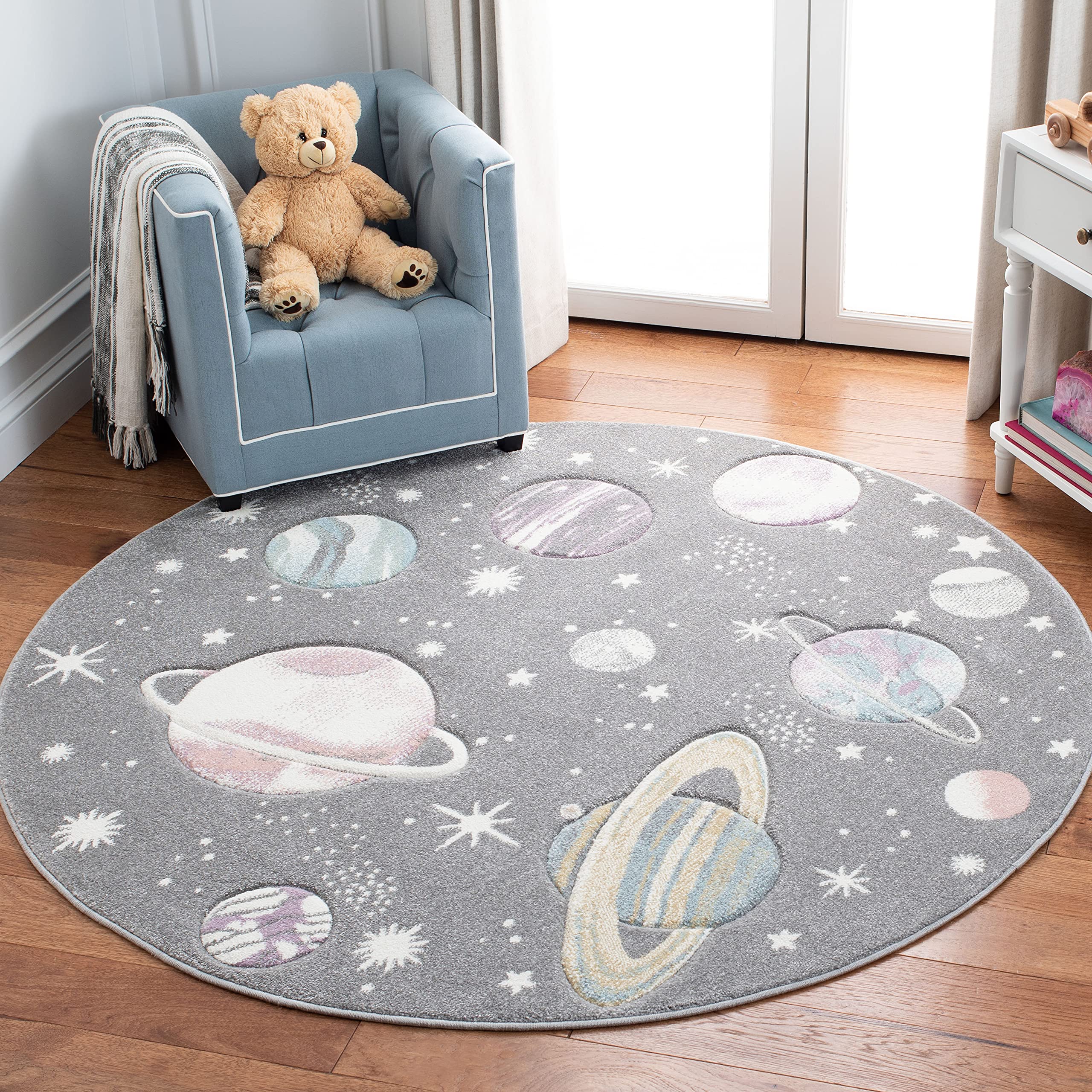 Safavieh carousel Kids collection 8 Round greyLavender cRK103F Outer Space Non-Shedding Playroom Nursery Bedroom Area Rug