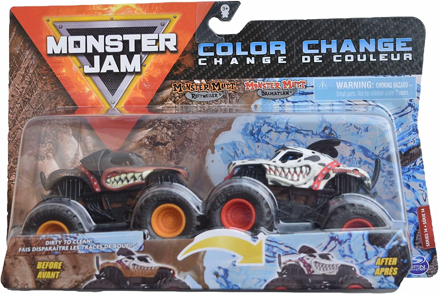 DieCast Monster Jam Color Change [Monster Mutt Rottweiler vs Monster Mutt Dalmatian] 1:64 Scale Double Pack