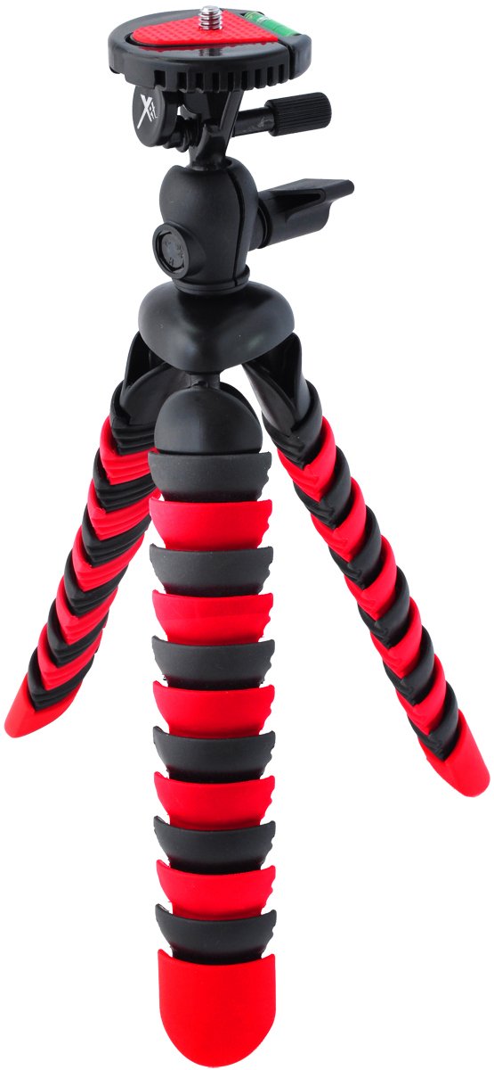 Xit XT12FLXTR 12-Inch Flexible Tripod with Flexible, Wrapable Legs, Quick Release Plate and Bubble Level (Red/Black)